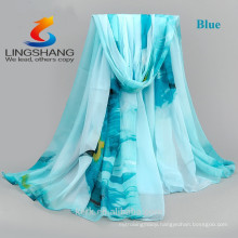 LINGSHANG DXF3 hot sale scarf elegant and soft neck accessories ladies fashion printed chiffon georgette scarf